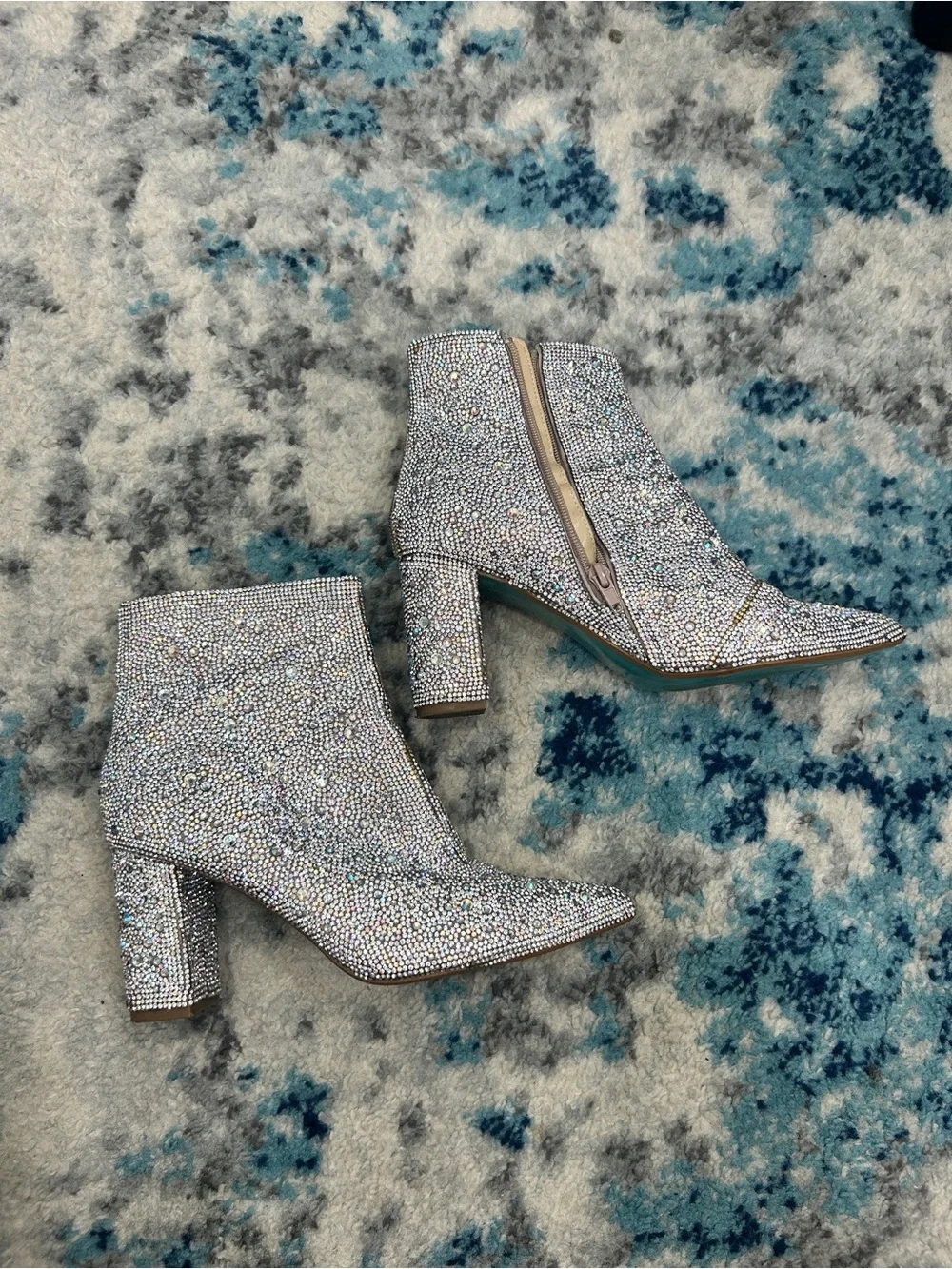 Betsey Johnson Silver Crystal Embellished Ankle Boots